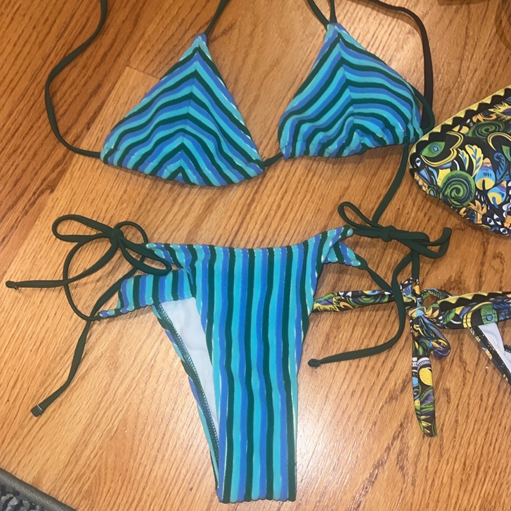 Brand new shein bikini chevron terry cloth blue green Patterned medium